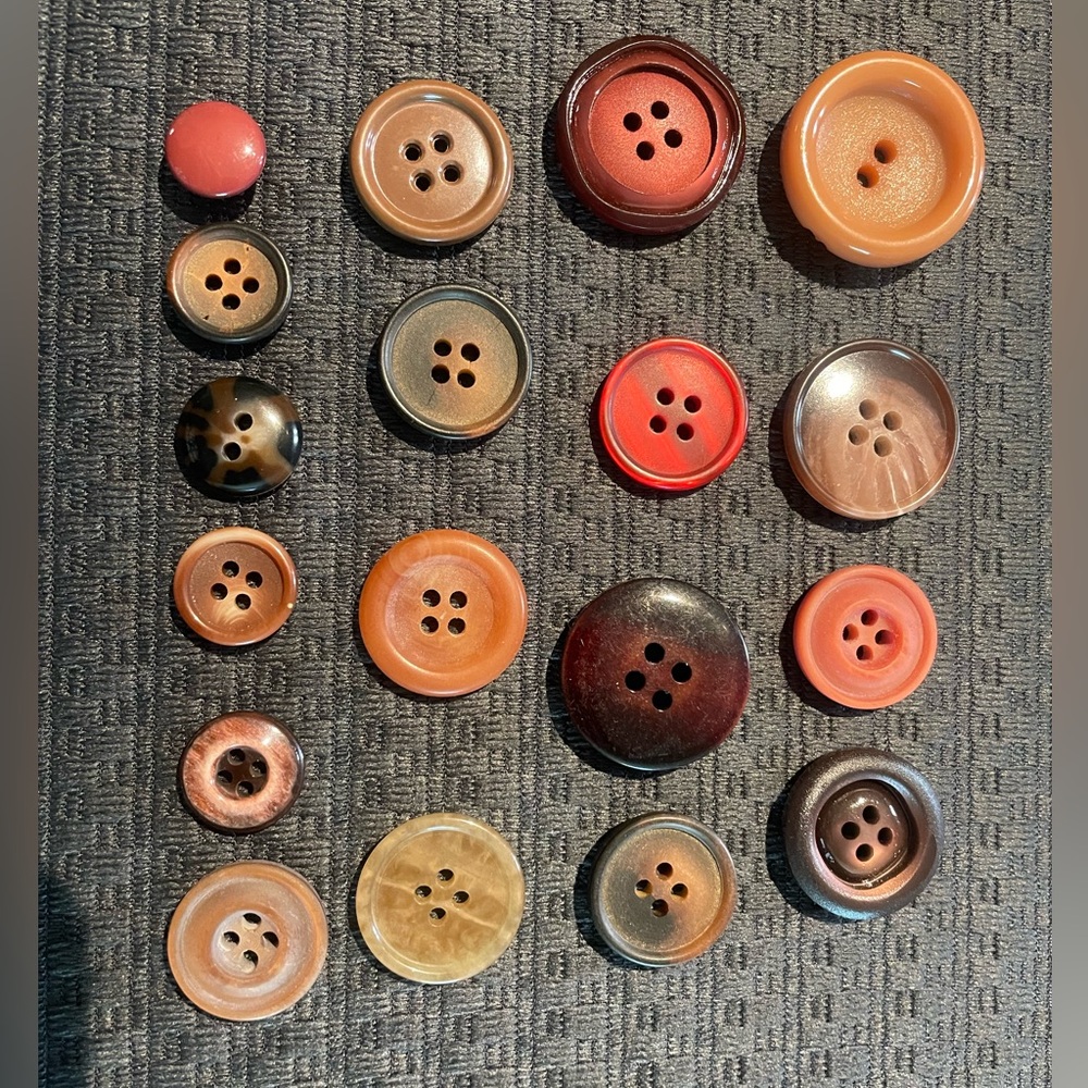 Assorted Vintage Buttons in Red, Brown, and Tan